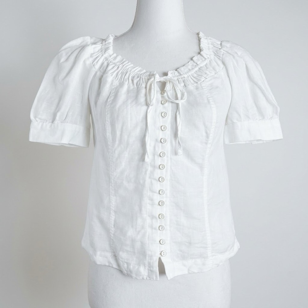 Anthropologie Maeve Puff Sleeve Button Down Blouse Size 2 Cottage Prairie Boho
